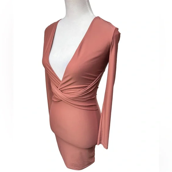 Tiger Mist Long Sleeve Over and Under Dress / Color: Rose / Size: XS - Picture 4 of 7